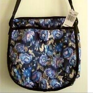 LeSportSac Black and Blue Shoulder Bag with Floral Pattern